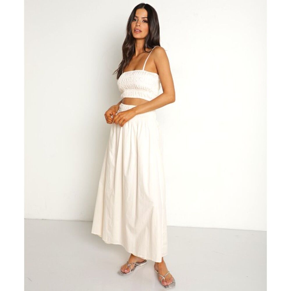 Faithfull The Brand Kiera 2 Piece Skirt Crop Liya Top Set Outfit Cream Shell XS